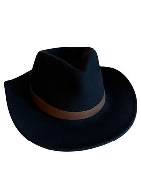 Pendleton Black Wool Felt Outback Fedora Hat with Brown Faux Leather Band